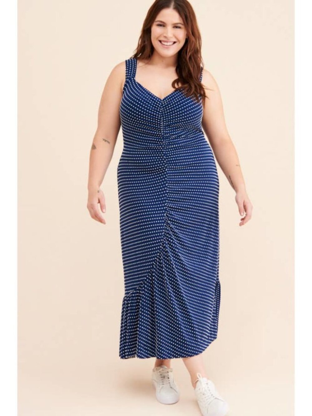 Anthropologie Maeve Bree Knit Midi Dress PLUS 1X Blue Polka Dot